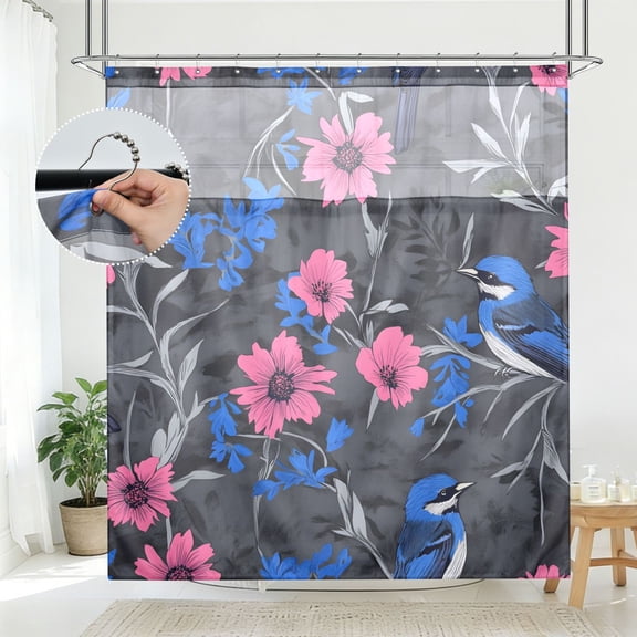 BZSMCE Cornflower Sparrow Pattern Pattern Bathroom Shower Curtain Set with Hooks Waterproof Double Layer Fabric 7278 Inch