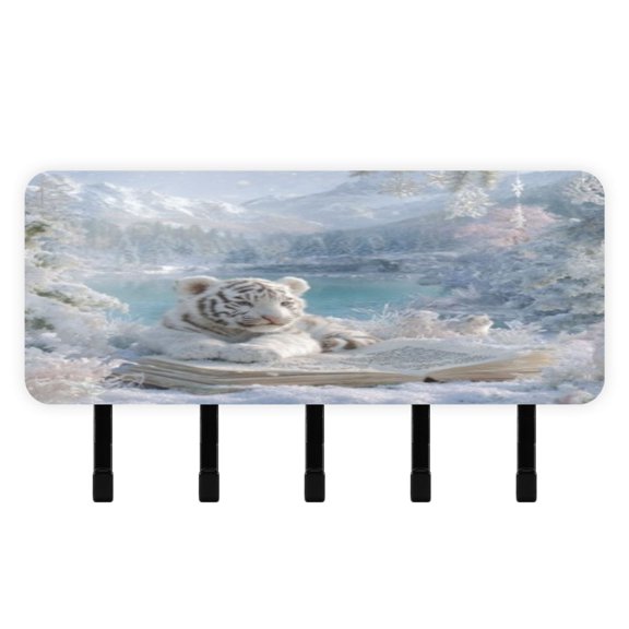 BZSMCE Cozy Book Cub Print Mount Hook Rack 5Hook Acrylic ReversePrint Wall Hanger With Hidden Storage Compartment