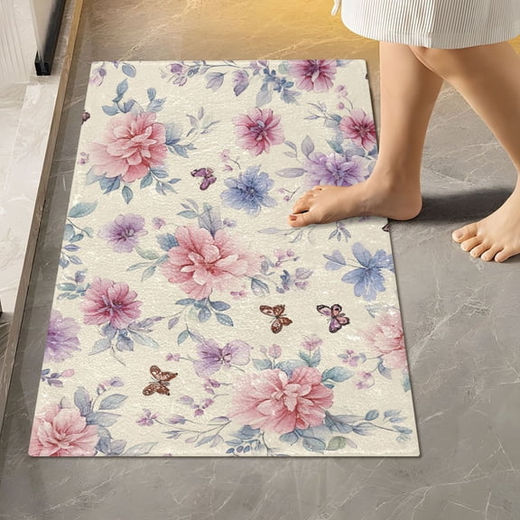 BZSMCE Cream Flutter Pattern 2-Piece Non-Slip Absorbent Bathroom Rug Set, Soft Bath Mat & Toilet Rug