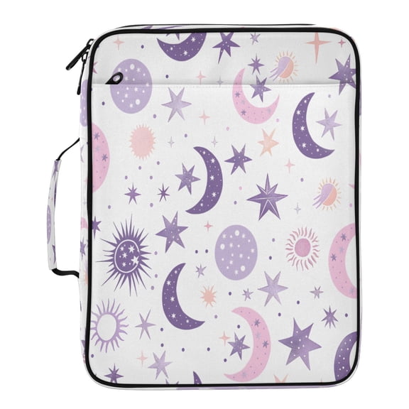 BZSMCE Crescent Star Pink White Purple Pattern Pattern Water-Resistant Filing Folder Binder Organizer Keeper 1.2 Inch 3-Ring 7-Pocket Expanding File