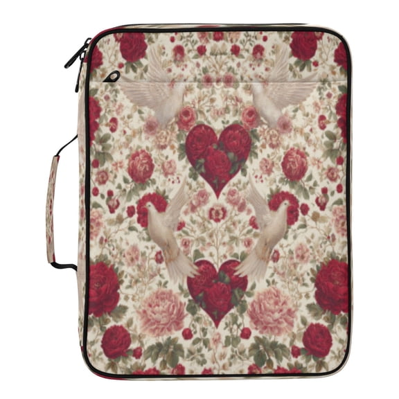 BZSMCE Crimson Hearts & Doves Pattern Water-Resistant Filing Folder Binder Organizer Keeper 1.2 Inch 3-Ring 7-Pocket Expanding File