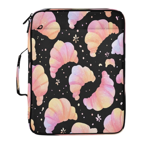 BZSMCE Croissant Black Background Pattern Pattern Water-Resistant Filing Folder Binder Organizer Keeper 1.2 Inch 3-Ring 7-Pocket Expanding File