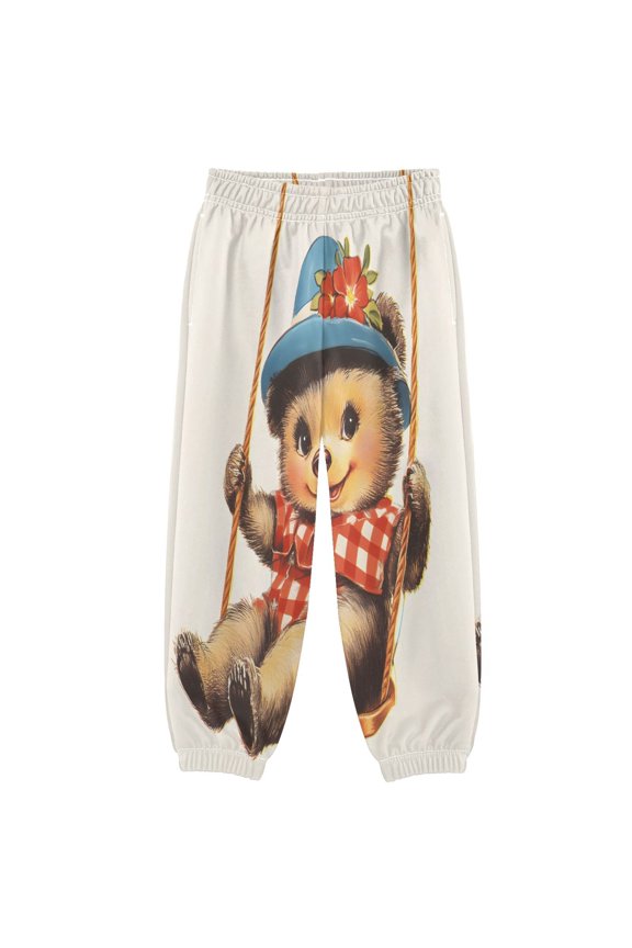 BZSMCE Cute Bear Print Elastic Waist Jogger Pants Lightweight Wind Resistant Casual Athletic Trousers with Cuffed Ankles & Side Pockets