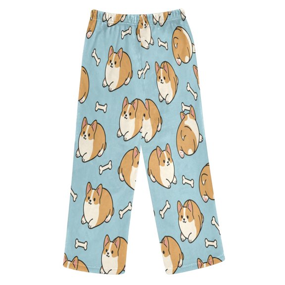 BZSMCE Cute Corgi Butt Printed Loose Fit Flannel Pajama Pants Soft Plush Elastic Waist Loungewear Bottoms with Side Pockets for Indoor Home Wear