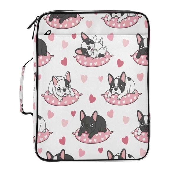 BZSMCE Cute French Bulldogs Pink Pattern Water-Resistant Filing Folder Binder Organizer Keeper 1.2 Inch 3-Ring 7-Pocket Expanding File