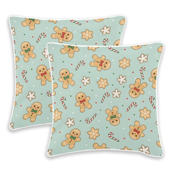 BZSMCE Cute Gingerbread Men Snowflakes Candy Canes Holiday Pattern Throw Pillow Covers Set of 2 Decorative Pillow Cases Covers for Sofa Bed Living Room