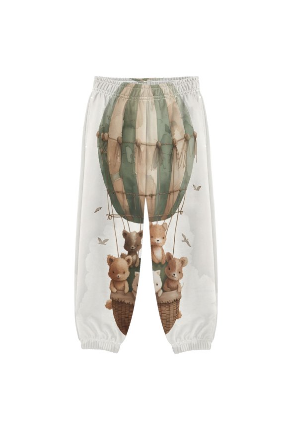 BZSMCE Cute Little Animals Are Sitting in The Basket Of A Hot Air Balloon Print Elastic Waist Jogger Pants Lightweight Wind Resistant Casual Athletic Trousers with Cuffed Ankles & Side Pockets