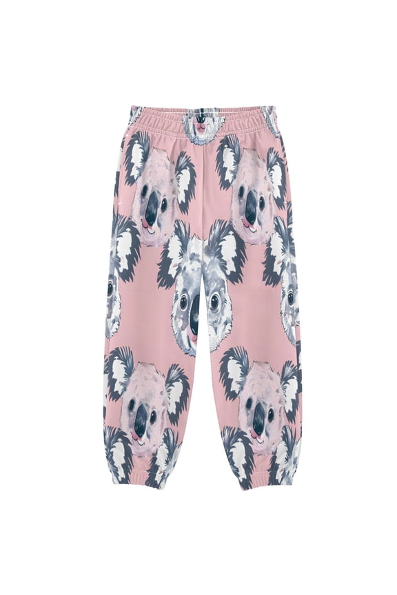BZSMCE Cute Little Koala Q Style Powder Blusher Stacked Image Seamless Image Print Elastic Waist Jogger Pants Lightweight Wind Resistant Casual Athletic Trousers with Cuffed Ankles & Side Pockets