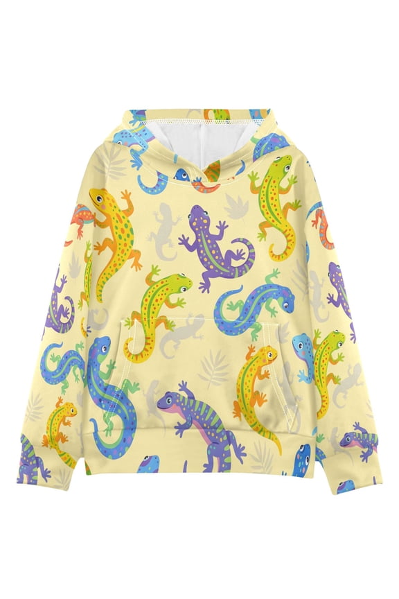 BZSMCE Cute Lizard Pattern Print Hoodie Casual Pullover Sweatshirt With Kangaroo Pocket
