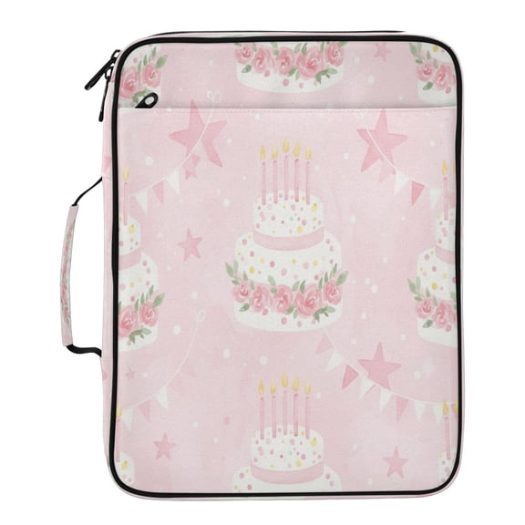 BZSMCE Cute Pink Birthday Cake Pattern Water-Resistant Filing Folder Binder Organizer Keeper 1.2 Inch 3-Ring 7-Pocket Expanding File