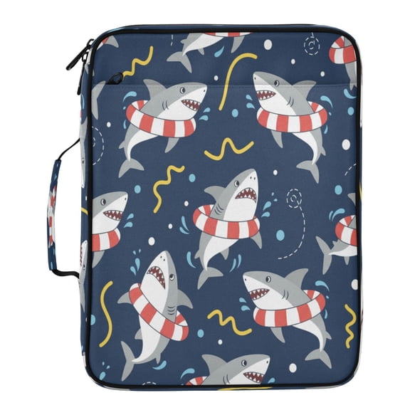 BZSMCE Cute Shark Swim Blue Pattern Water-Resistant Filing Folder Binder Organizer Keeper 1.2 Inch 3-Ring 7-Pocket Expanding File