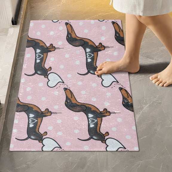 BZSMCE Dachshund Dogs Hearts Pattern 2-Piece Non-Slip Absorbent Bathroom Rug Set, Soft Bath Mat & Toilet Rug