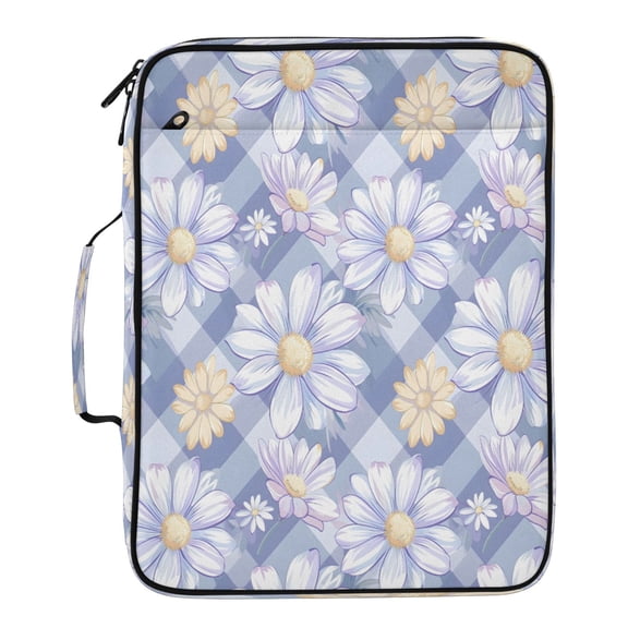 BZSMCE Daisies Blue Purple and White Checkered Pattern Pattern Pattern Water-Resistant Filing Folder Binder Organizer Keeper 1.2 Inch 3-Ring 7-Pocket Expanding File