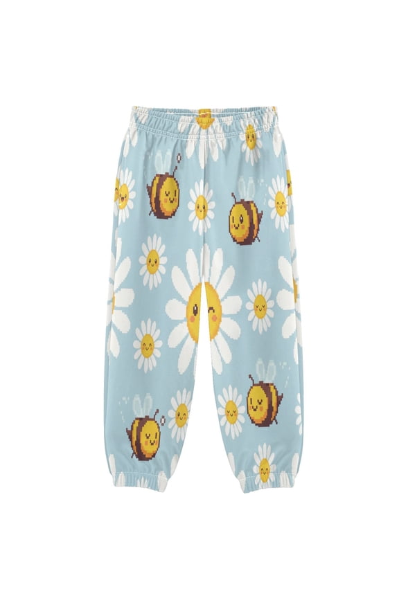 BZSMCE Daisy Flower Bees Print Elastic Waist Jogger Pants Lightweight Wind Resistant Casual Athletic Trousers with Cuffed Ankles & Side Pockets