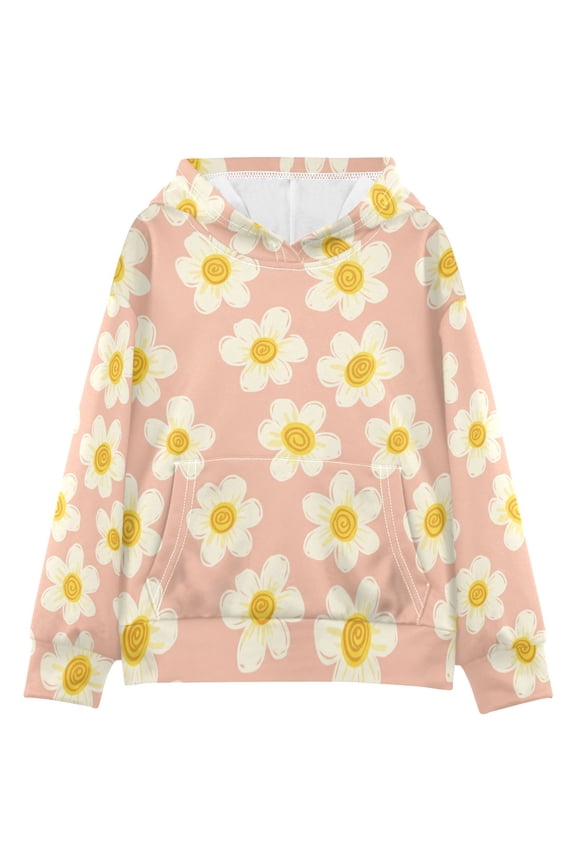 BZSMCE Daisy Pattern Print Hoodie Casual Pullover Sweatshirt With Kangaroo Pocket