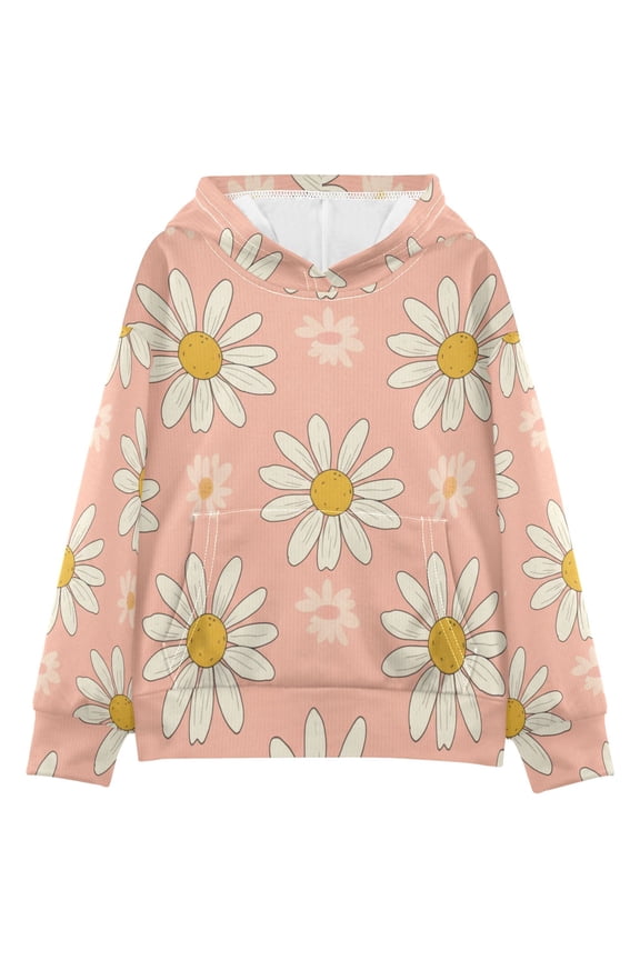 BZSMCE Daisy Pattern Print Hoodie Casual Pullover Sweatshirt With Kangaroo Pocket