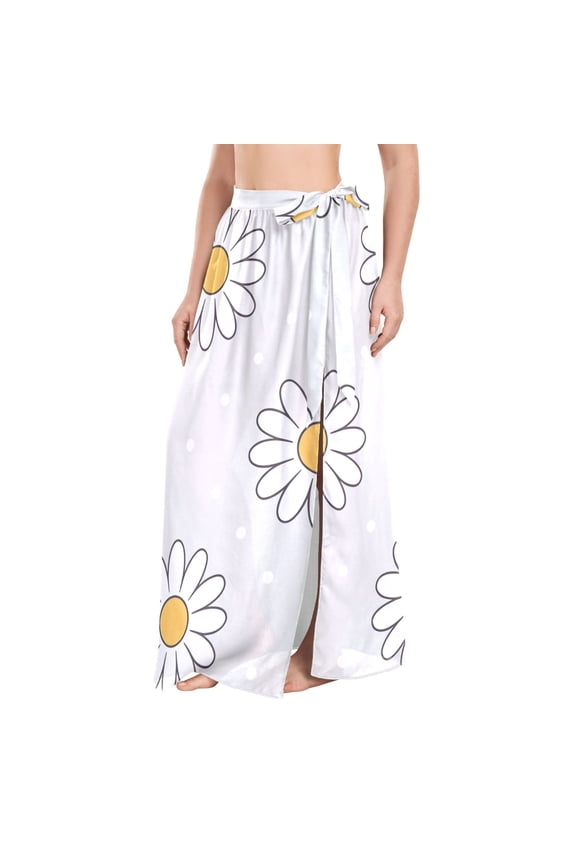 BZSMCE Daisy Polka Dots Pattern Maxi Cover-Up Skirt, Lightweight Quick-Dry Fabric