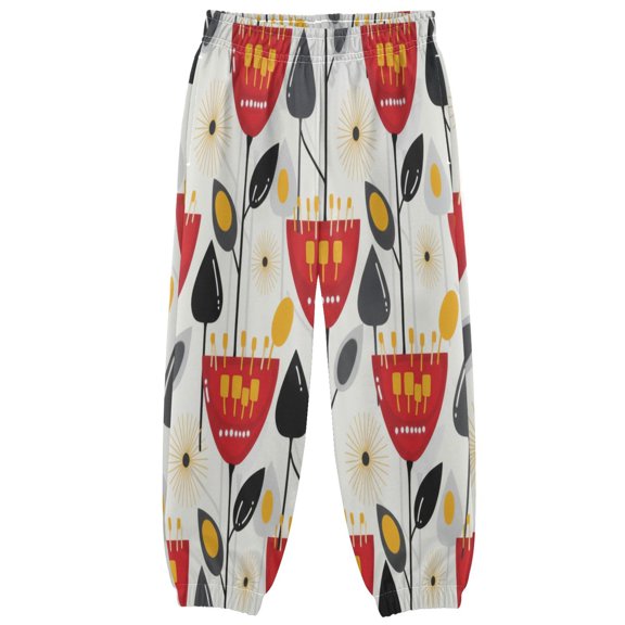 BZSMCE Danish Flower Design Print Elastic Waist Jogger Pants Lightweight Wind Resistant Casual Athletic Trousers with Cuffed Ankles & Side Pockets
