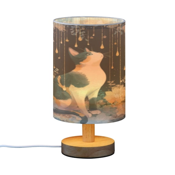 BZSMCE Decor Bedside Table Lamp Cat under Golden Drips Printed