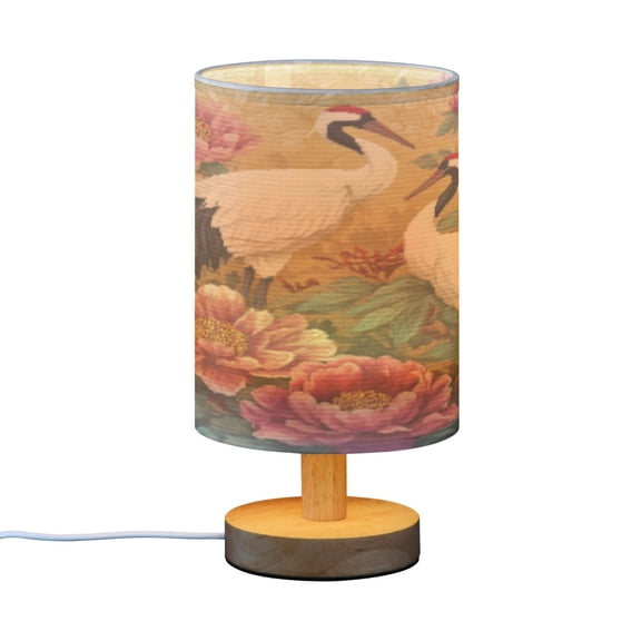 BZSMCE Decor Bedside Table Lamp Elegant Cranes Amid Peony Splendor Printed