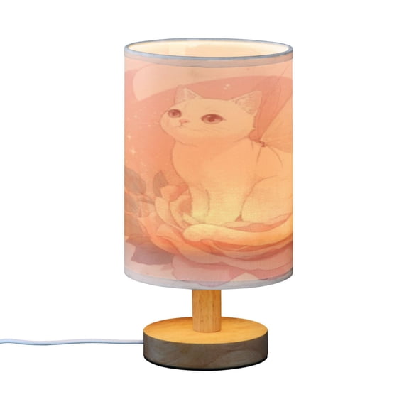 BZSMCE Decor Bedside Table Lamp Fairy Cat in Pink Bloom Printed