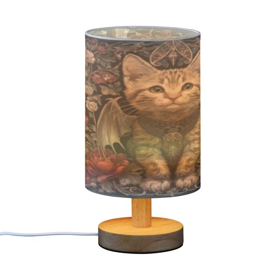 BZSMCE Decor Bedside Table Lamp Gothic Winged Kitten Printed