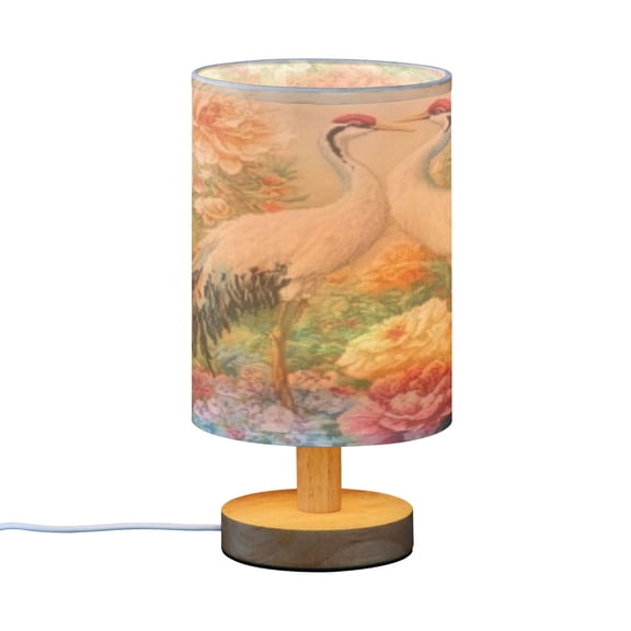 BZSMCE Decor Bedside Table Lamp Regal Cranes Amongst Blooming Peonies Printed