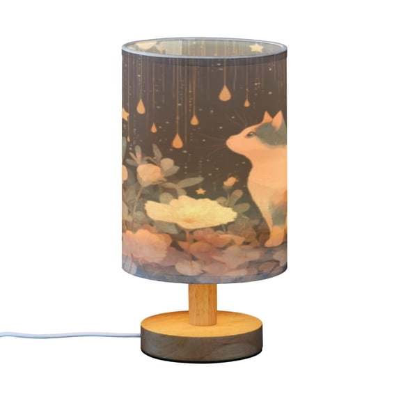 BZSMCE Decor Bedside Table Lamp Starry Night Feline Fantasy Printed