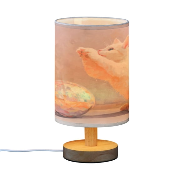 BZSMCE Decor Bedside Table Lamp White Kitten & Orb Printed