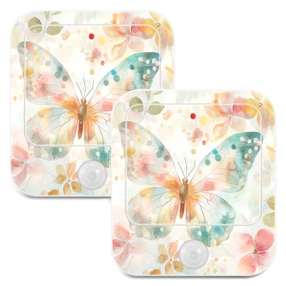 BZSMCE Decorative Pastel Butterfly Bliss Print LED Night Light 2Pack Warm White Stepless Dimmable Plugin Lamp for Home Hallway Bathroom