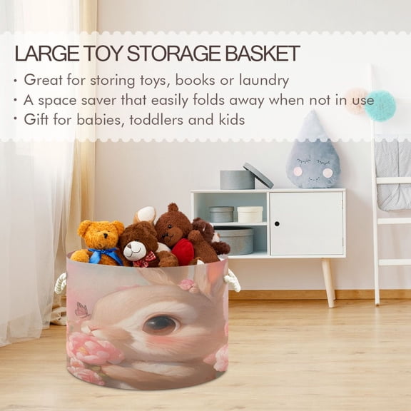 BZSMCE Decorative Storage Open Bins 20x14in In Blush Bloom Bunny Printed