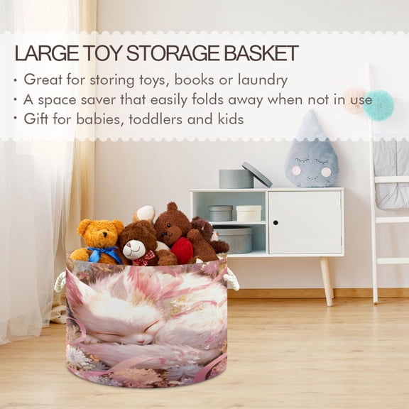 BZSMCE Decorative Storage Open Bins 20x14in In Blush Cats Floral Nap Printed