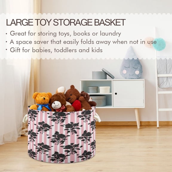 BZSMCE Decorative Storage Open Bins 20x14in In Bold Black Rose Printed