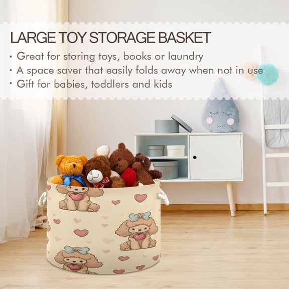 BZSMCE Decorative Storage Open Bins 20x14in In Bowed Poodles and Hearts Printed