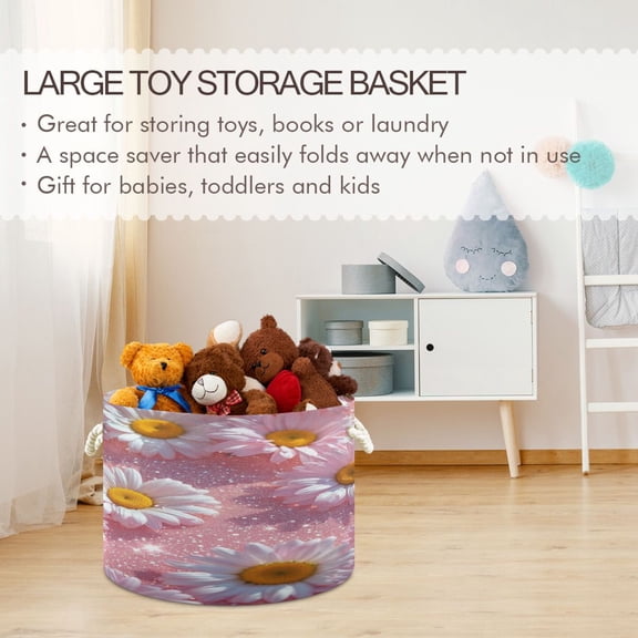 BZSMCE Decorative Storage Open Bins 20x14in In Daisies in Sparkling Dew Printed