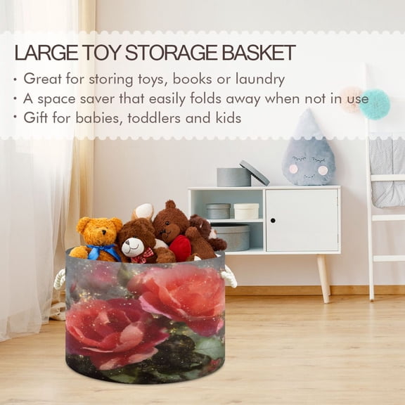 BZSMCE Decorative Storage Open Bins 20x14in In Dreamy Blush Red Roses Printed