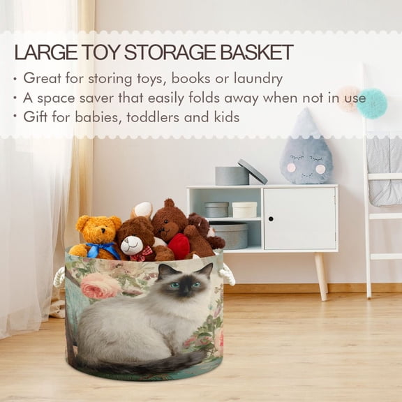 BZSMCE Decorative Storage Open Bins 20x14in In Floral Chair Siamese Printed