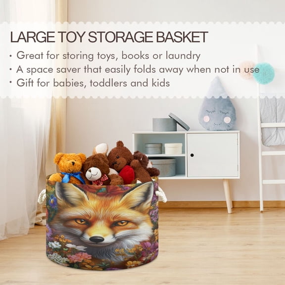 BZSMCE Decorative Storage Open Bins 20x14in In Fox Among Flowers Printed
