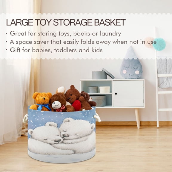 BZSMCE Decorative Storage Open Bins 20x14in In Frozen Cuddle with Polar Bears Printed