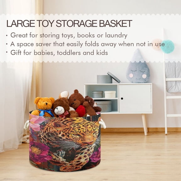 BZSMCE Decorative Storage Open Bins 20x14in In Fuchsia Bloom Leopard Printed