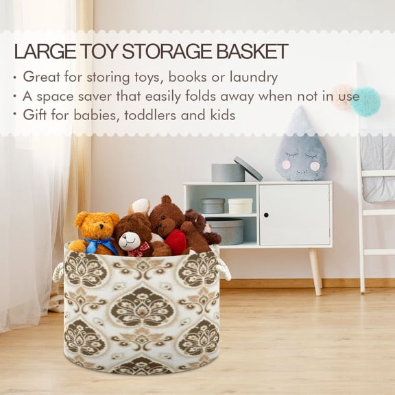 BZSMCE Decorative Storage Open Bins 20x14in In Gold Cream Ornate Damask Printed
