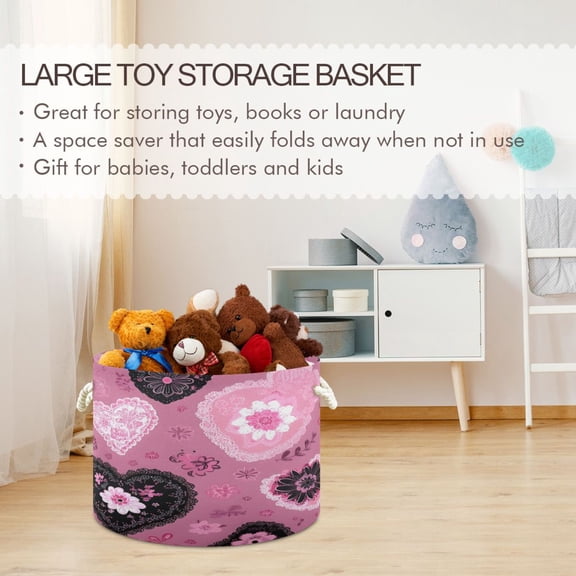 BZSMCE Decorative Storage Open Bins 20x14in In Gothic Blush Heart Printed