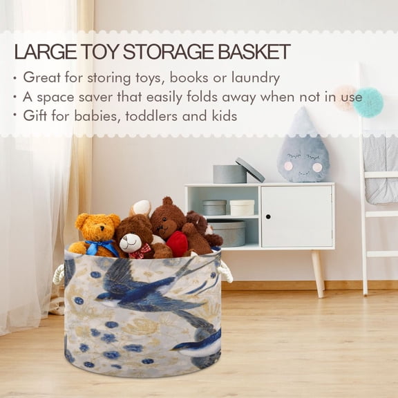 BZSMCE Decorative Storage Open Bins 20x14in In Indigo Swallows Printed