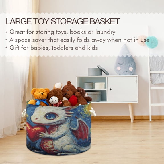 BZSMCE Decorative Storage Open Bins 20x14in In Ivory Dragons Devotion Printed