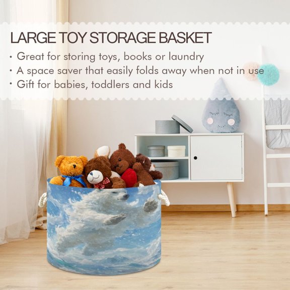 BZSMCE Decorative Storage Open Bins 20x14in In Leap Polar Bear Printed