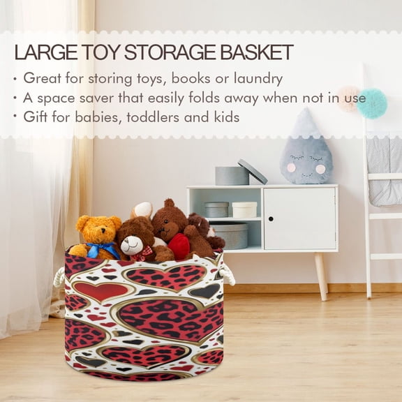 BZSMCE Decorative Storage Open Bins 20x14in In Leopard Heart Edgy Print Printed