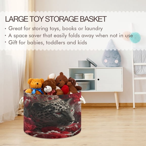 BZSMCE Decorative Storage Open Bins 20x14in In Leopard Red Roses Crown Printed