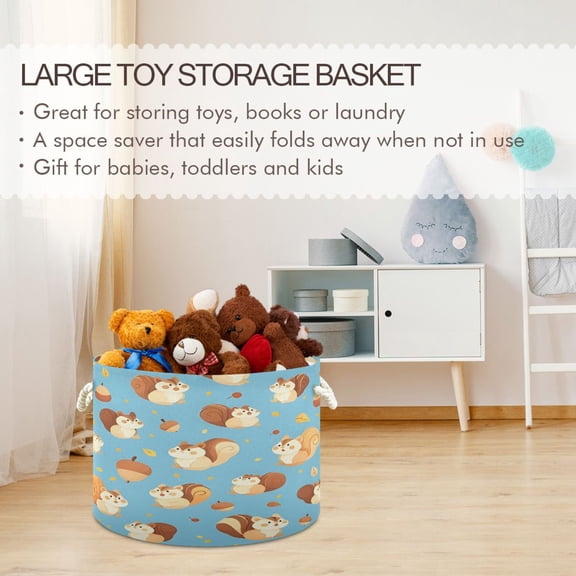 BZSMCE Decorative Storage Open Bins 20x14in In Light Blue Squirrel Printed