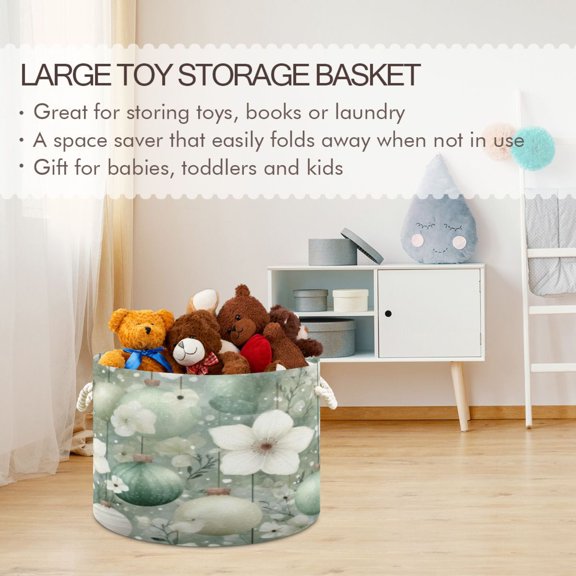 BZSMCE Decorative Storage Open Bins 20x14in In Mint Bauble and Flower Printed