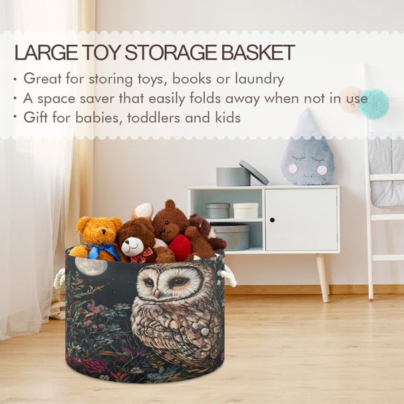 BZSMCE Decorative Storage Open Bins 20x14in In Owl's Night Garden Printed